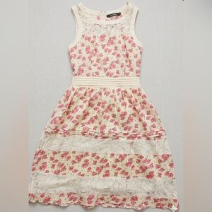 Doe & Rae Cream Midi Dress with Pink Floral Print